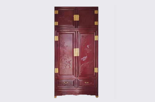 恩平高端中式家居装修深红色纯实木衣柜